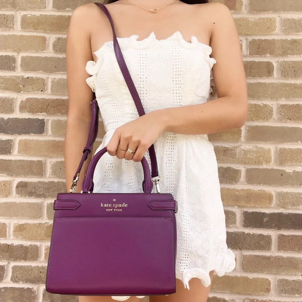 Kate Spade Leather Satchel Crossbody Purple - Picture 3 of 4